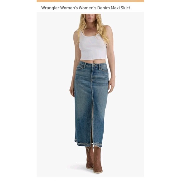 Wrangler Denim Maxi Skirt Size 6 Raw Hem Front Split NWT - Picture 14 of 15